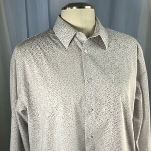 Geoffrey Beene floral gray white slim fit collared stretch button down shirt XL
